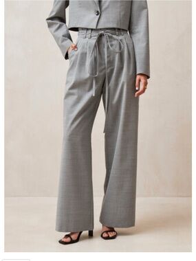 Alohas Kathy Wide-Leg Tie-Waist Dress Pants in Gray